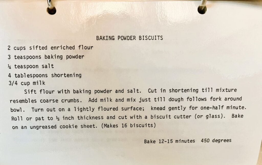 recipe card for baking powder biscuits