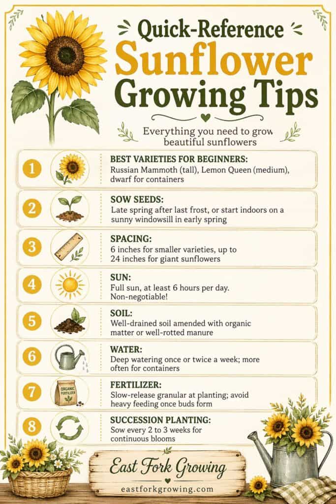 quick reference sunflower growing guide with all the information to successfully grow sunflowers